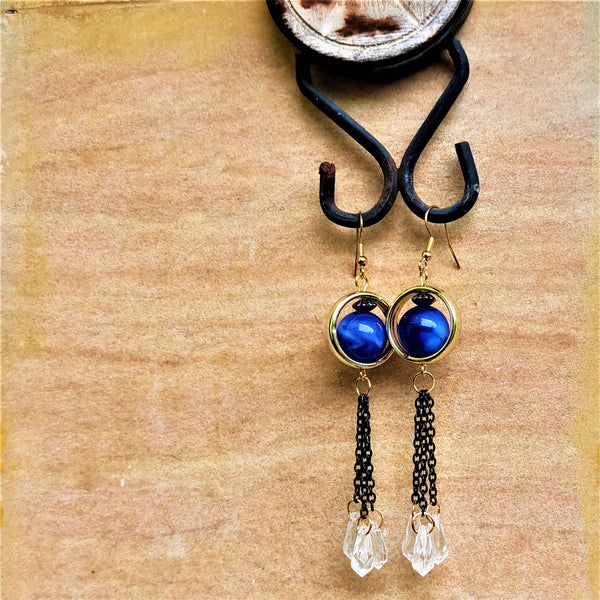 Single Bead Dangles Dark Blue Jewelry Ear Rings Earrings Trincket