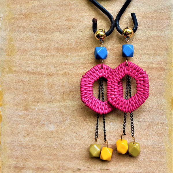 Funky Hexagon Dangles Pink Jewelry Ear Rings Earrings Trincket