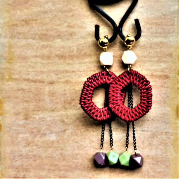 Funky Hexagon Dangles Red Jewelry Ear Rings Earrings Trincket