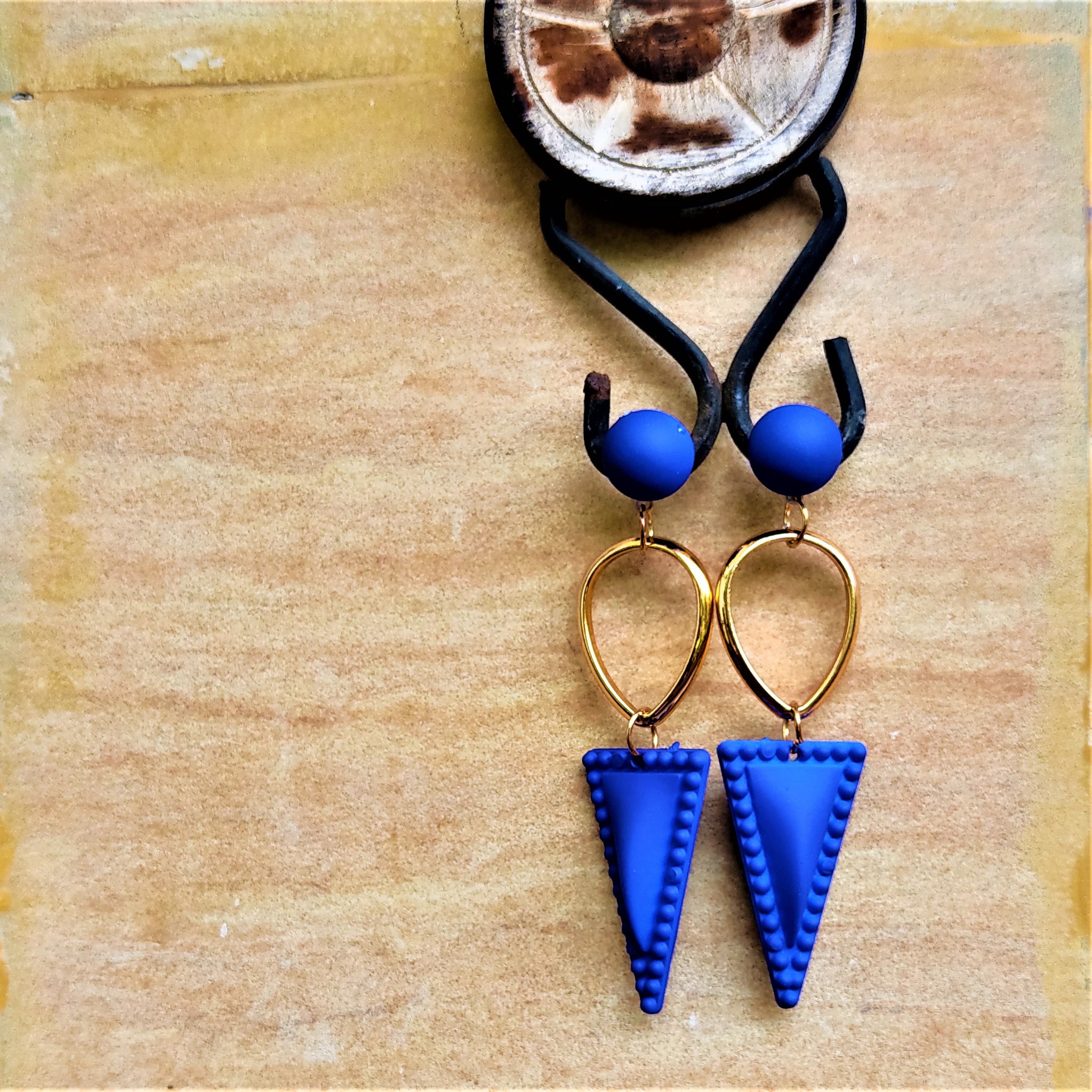 Triangle Matte Finish Dangles Blue Jewelry Ear Rings Earrings Trincket