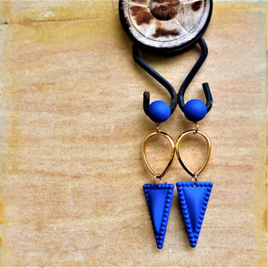 Triangle Matte Finish Dangles Blue Jewelry Ear Rings Earrings Trincket