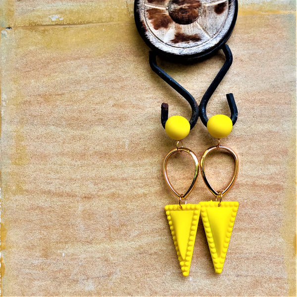 Triangle Matte Finish Dangles Yellow Jewelry Ear Rings Earrings Trincket