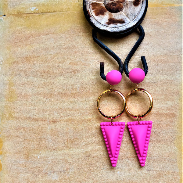 Triangle Matte Finish Dangles Pink Jewelry Ear Rings Earrings Trincket