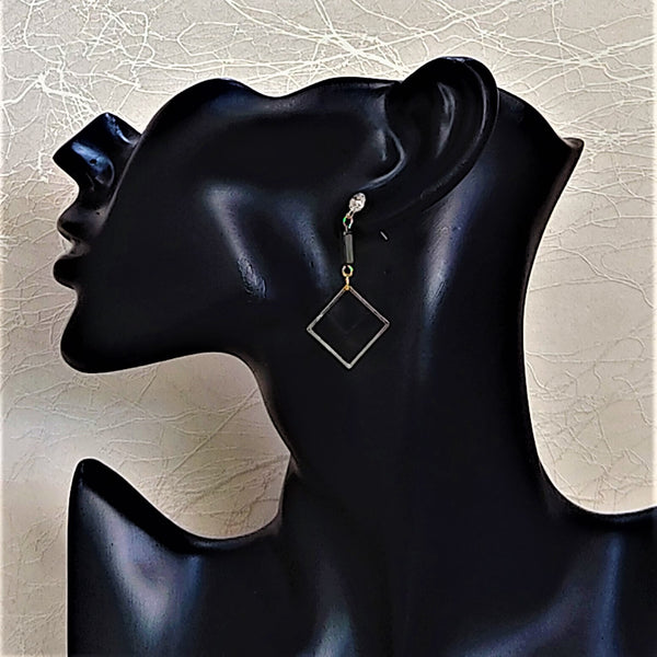 Black and Gold Diamond Shape Earrings Jewelry Ear Rings Earrings Trincket