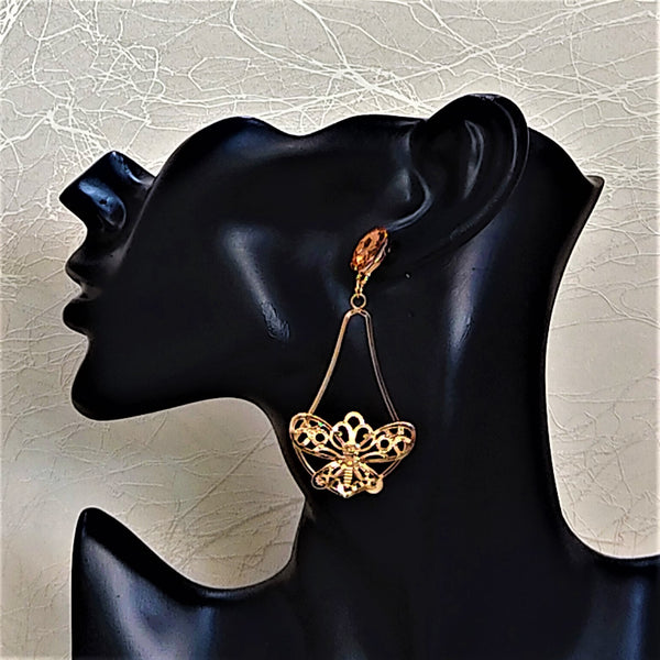 Glass Stone Butterfly Dangles Jewelry Ear Rings Earrings Trincket