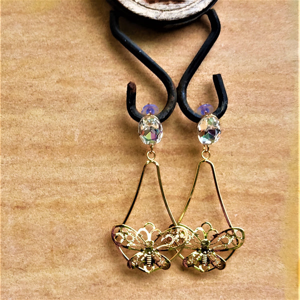 Glass Stone Butterfly Dangles White Jewelry Ear Rings Earrings Trincket