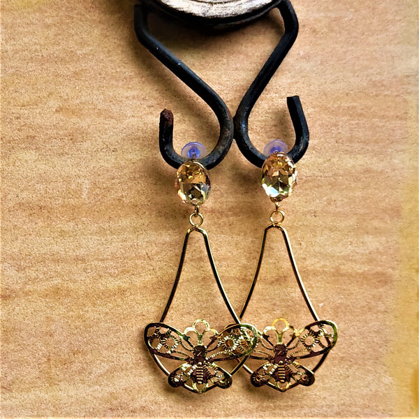 Glass Stone Butterfly Dangles Golden Jewelry Ear Rings Earrings Trincket