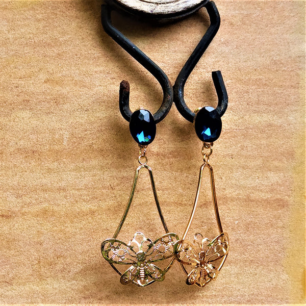 Glass Stone Butterfly Dangles Blue Jewelry Ear Rings Earrings Trincket