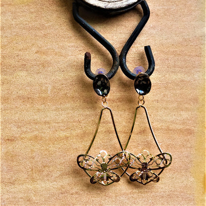 Glass Stone Butterfly Dangles Black Earrings Ear Rings Earrings party Trincket Jewellry Jewelry Jewellery