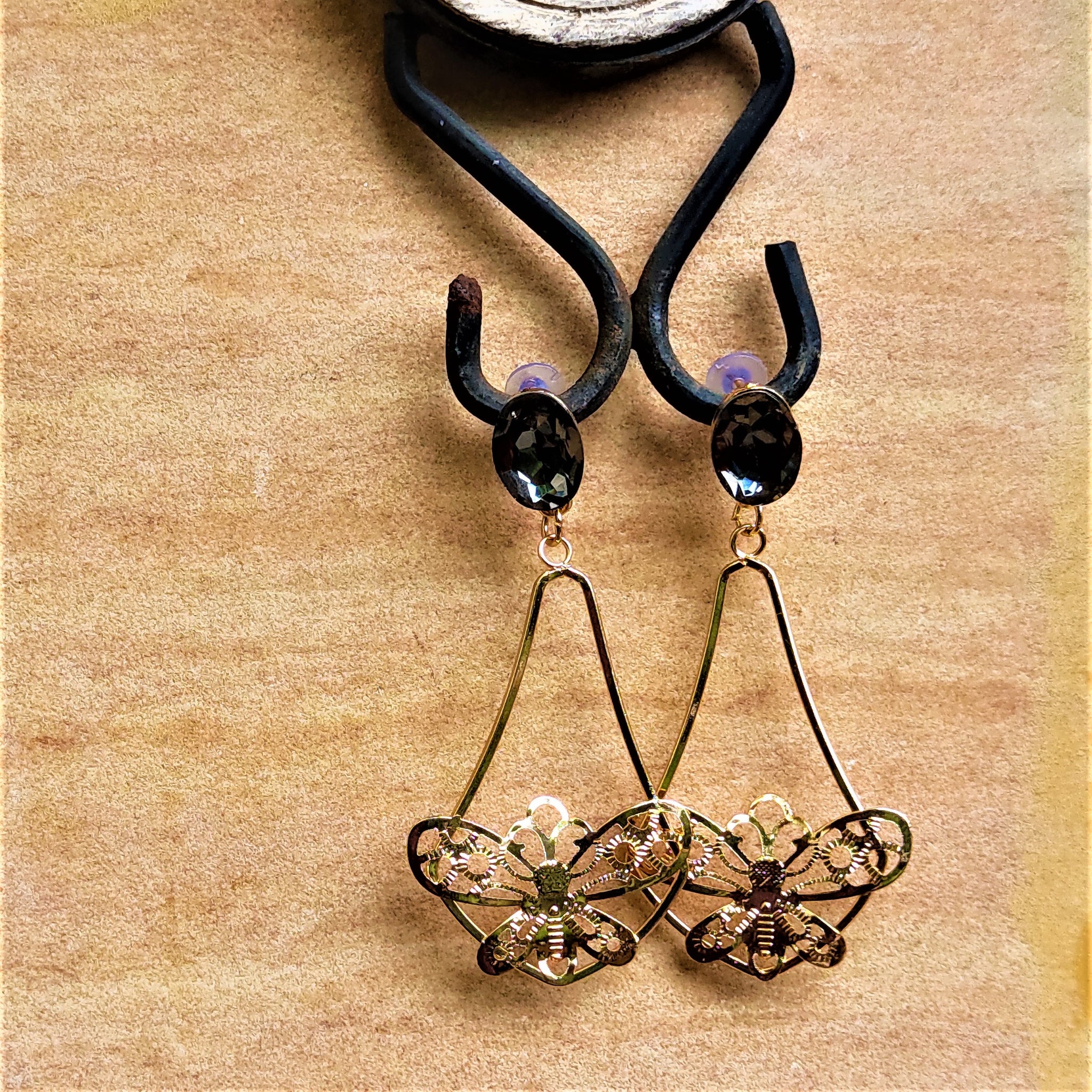 Glass Stone Butterfly Dangles Black Jewelry Ear Rings Earrings Trincket