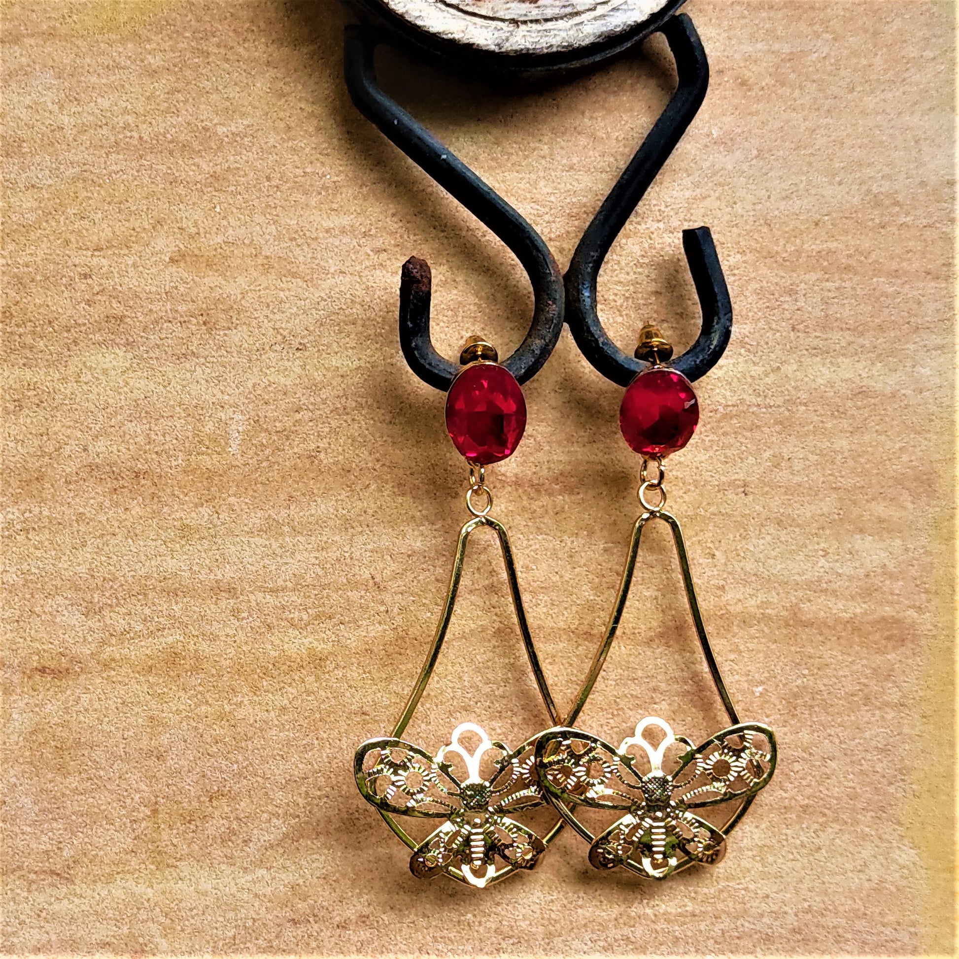 Glass Stone Butterfly Dangles Red Earrings Ear Rings Earrings party Trincket Jewellry Jewelry Jewellery