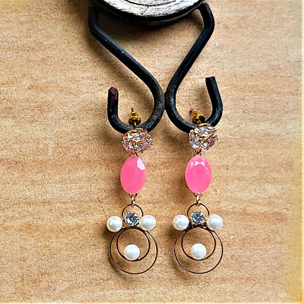 Stone and Beads studded Earrings Light Pink Jewelry Ear Rings Earrings Trincket