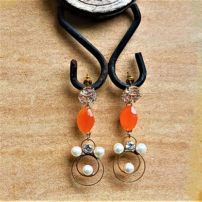 Stone and Beads studded Earrings Orange Earrings Ear Rings Earrings Trincket Jewellry Jewelry Jewellery
