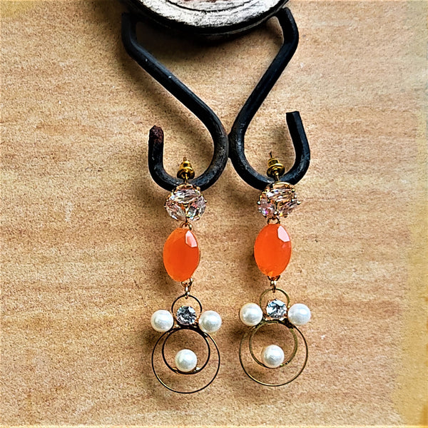Stone and Beads studded Earrings Orange Jewelry Ear Rings Earrings Trincket