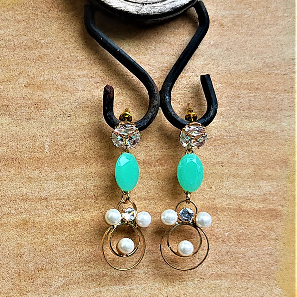 Stone and Beads studded Earrings Sea Green Jewelry Ear Rings Earrings Trincket