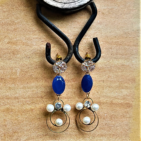 Stone and Beads studded Earrings Blue Jewelry Ear Rings Earrings Trincket