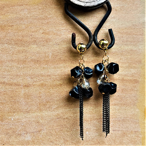 Round Big Beads Dangles Black Jewelry Ear Rings Earrings Trincket