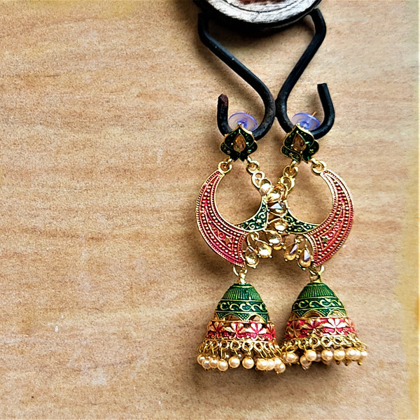 Long length traditional Fancy Jhumki Red and Green Jewelry Ear Rings Earrings Trincket