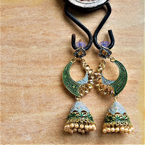 Long length traditional Fancy Jhumki Green and Grey Jewelry Ear Rings Earrings Trincket