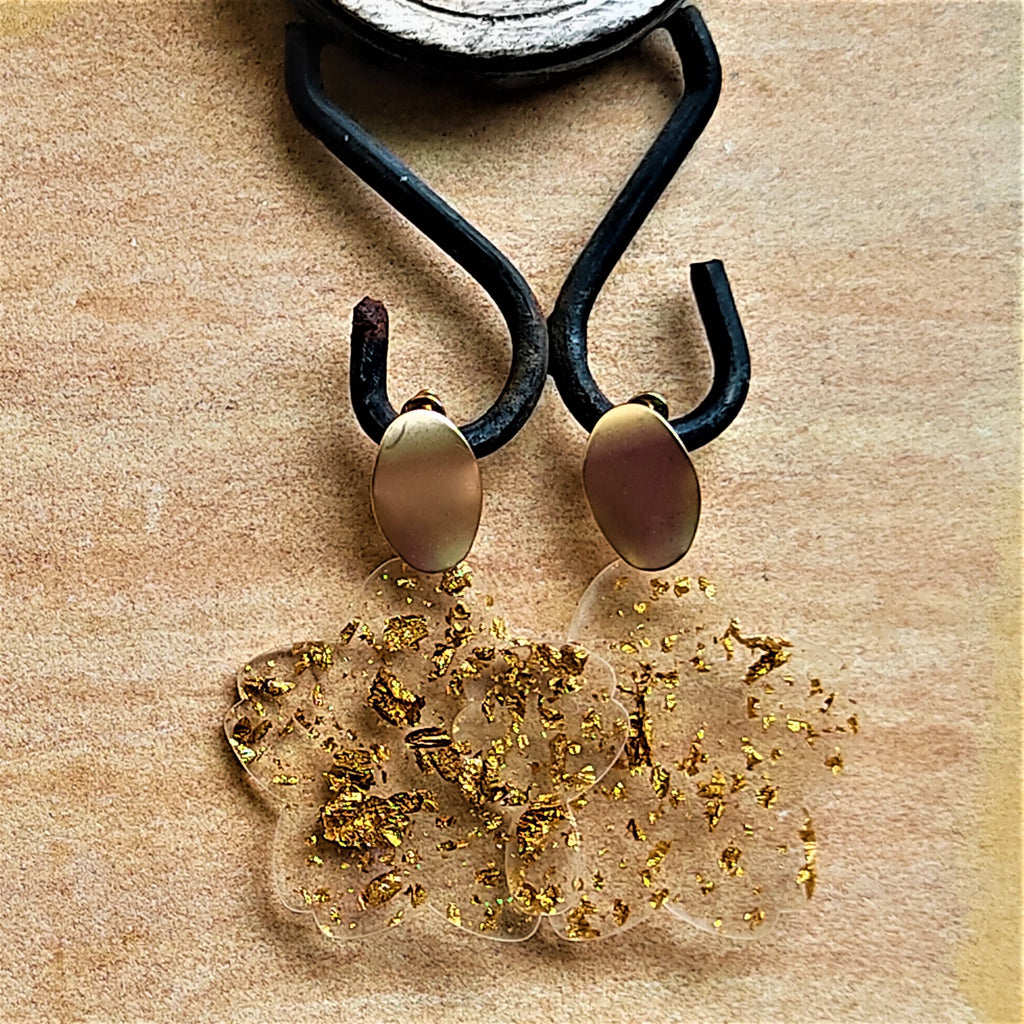 Chic Transparent Earrings with Golden Print