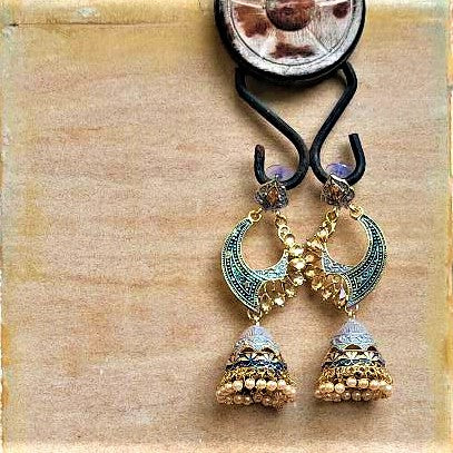 Long length traditional Fancy Jhumki Blue and Grey Jewelry Ear Rings Earrings Trincket