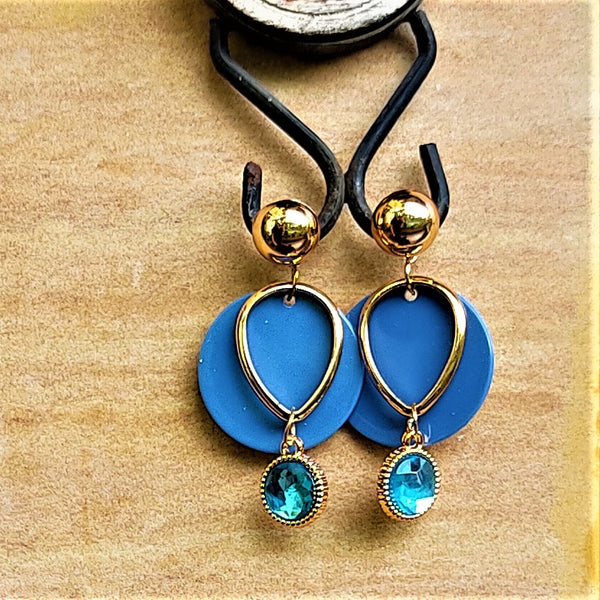 Round Plastic and Glass Stone Earrings Blue Jewelry Ear Rings Earrings Trincket