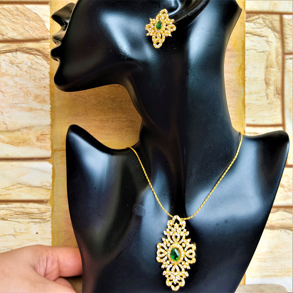 Gold and Green Small Stone Pendant Set Jewelry Set Trincket