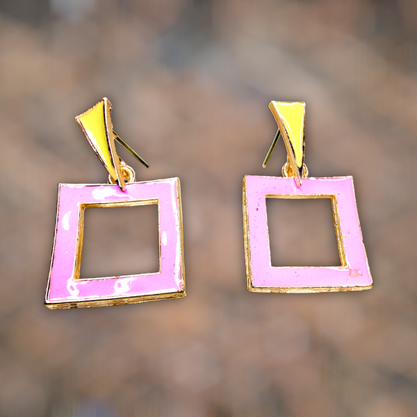 Funky Casual Colorful Earrings Pink Square Jewelry Ear Rings Earrings Trincket